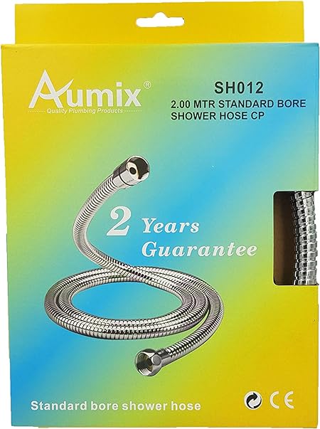 Aumix 2 Metres Extra Long Replacement Shower Hose Standard Bore Stainless Steel Anti-Kink Double Lock Chrome Plated
