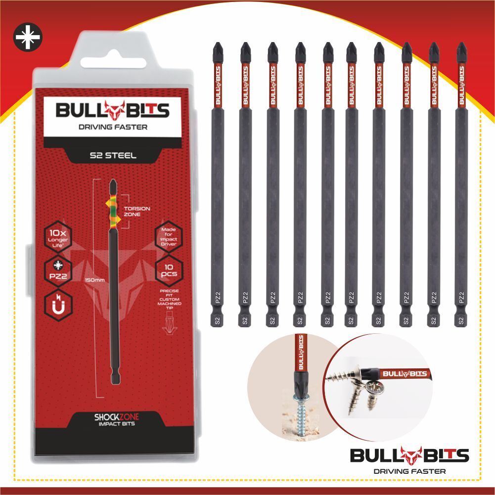 3x Bull Bits PZ2 Schraubendreher-Bits – 90 Mm Lang, Für Schlagschrauber Von Milwaukee, DeWalt & Mehr