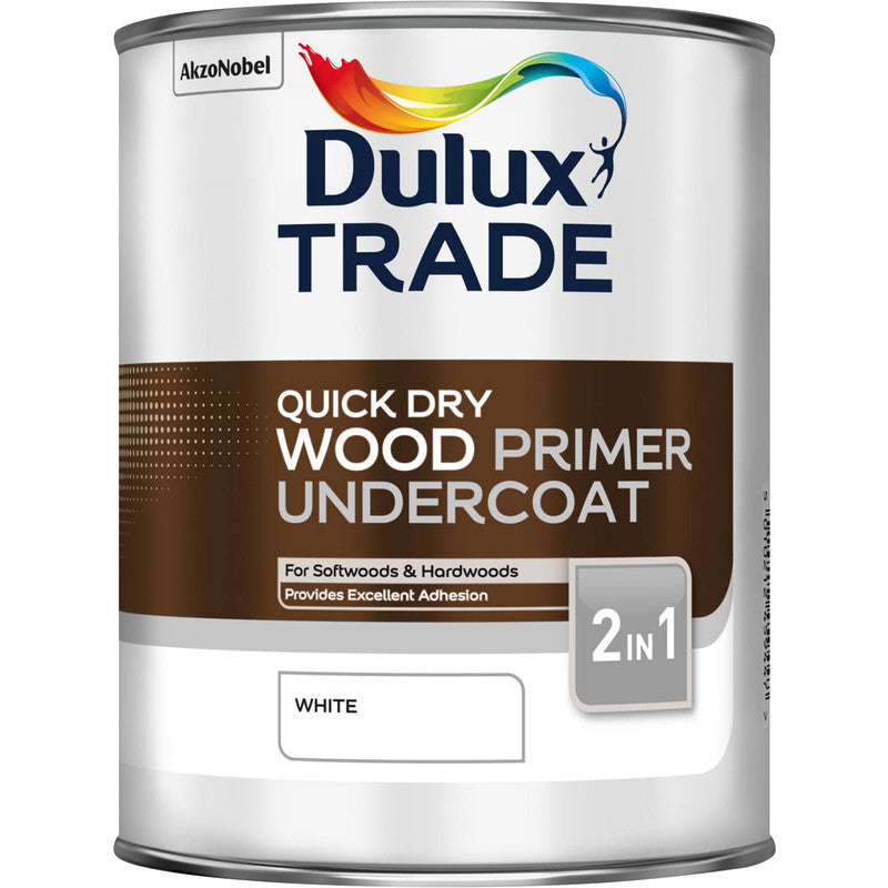 Dulux Trade Quick Dry Wood Primer Undercoat Paint White 1L