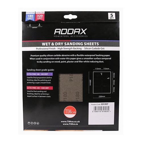 Wet & Dry Sanding Sheets - Mixed - 230 x 280mm (180/320) - Black