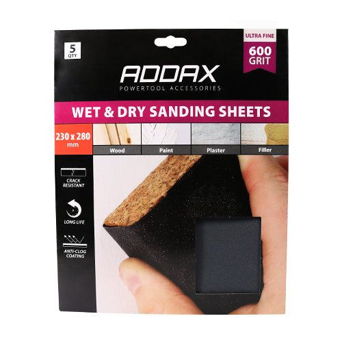 Wet & Dry Sanding Sheets - 600 Grit - 230 x 280mm - Black