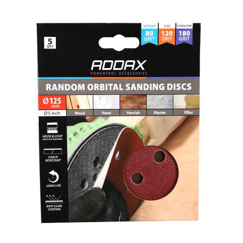 Random Orbital Sanding Discs - Mix Set - Red 125mm (80/120/180)