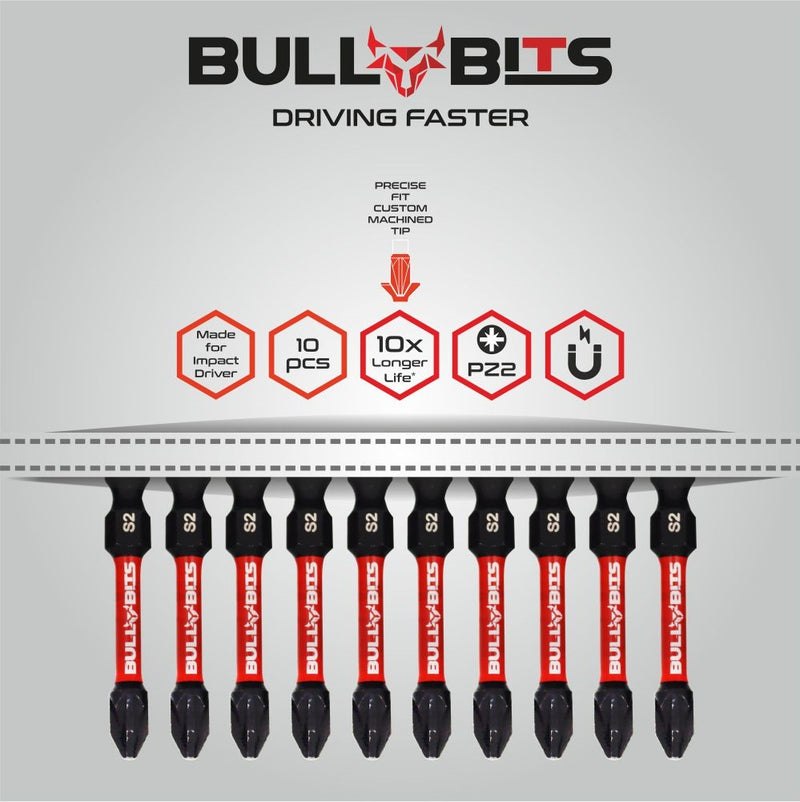 Bull Bits PZ2 50mm Impact Duty Screwdriver Drill Driver Bits Set