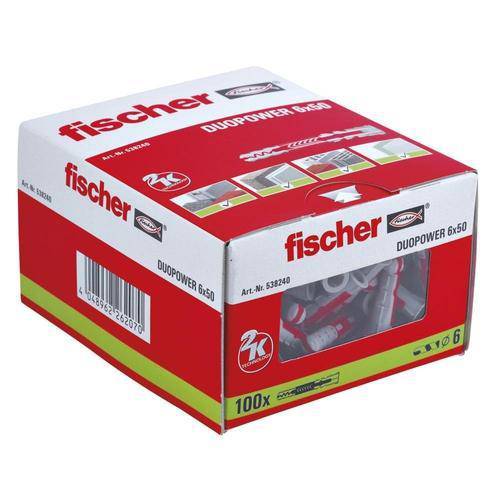Fischer DUOPOWER 6x50 Universal Plugs Expanding Fixings Box Of 100