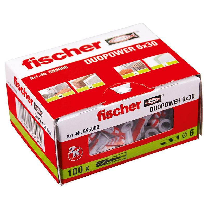 Fischer DUOPOWER 6x30 Universal Plugs Expanding Fixings Box Of 100
