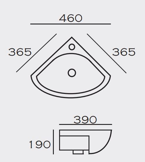 Corner Wall Hung Basin - 1 Tap Hole