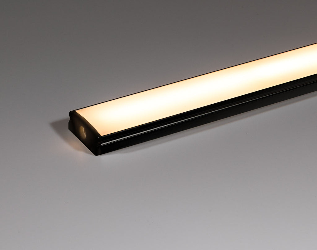 Diffuser End Cap 17x7 Surface Black - 2 Metre - Black Diffuser, End Caps & Mounting Bra