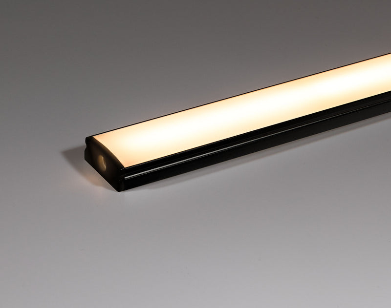 17x7 Surface Black - 2 Metre - Black Diffuser, End Caps & Mounting Brackets