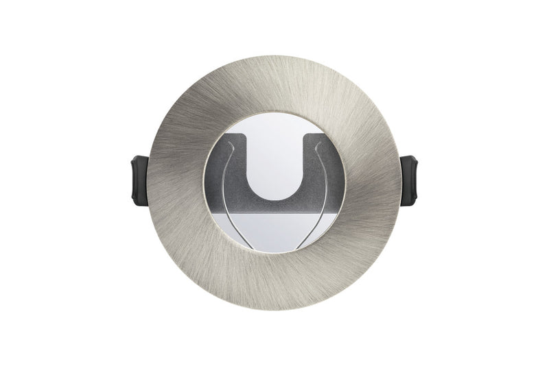 EVOFIRE FIRE RATED DOWNLIGHT 70MM CUTOUT IP65 SATIN NICKEL ROUND +GU10 HOLDER & INSULATION GUARD