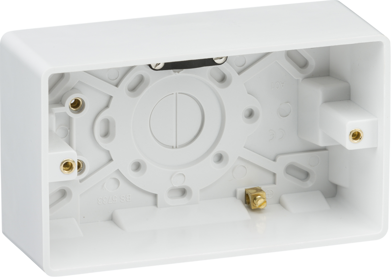 Double 47mm Pattress Box with Earth Terminal and Cable Strain Relief