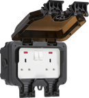 IP66 13A 2G DP switched socket with neons - Black