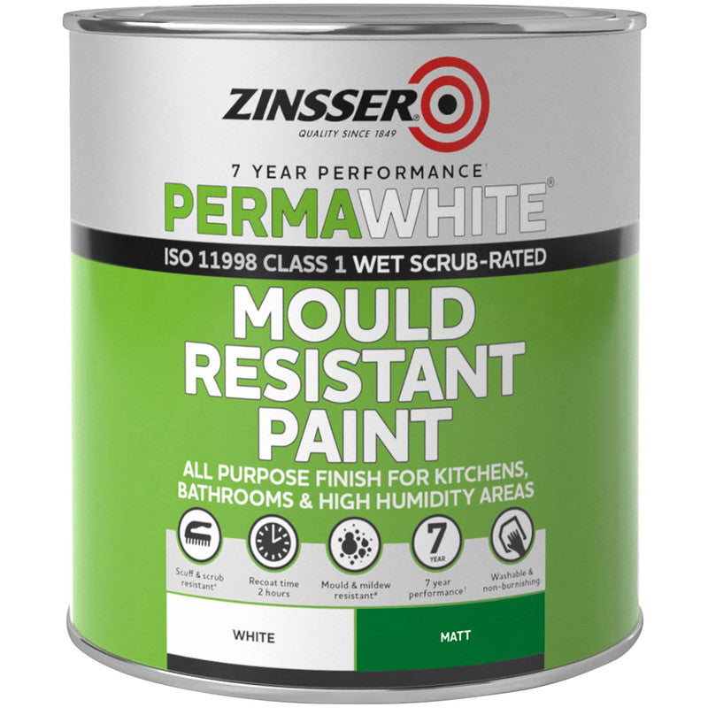 Zinsser Perms-White Interior Mould & Mildew Proof Paint Matt White - 1L