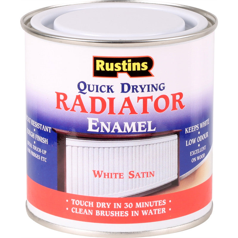 Rustins Quick Dry Radiator Paint Satin White 500ml