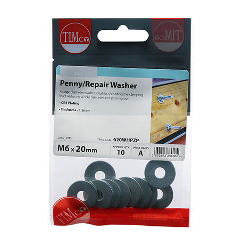 M6 x 20 Penny / Repair Washers - Zinc - Pack of 10