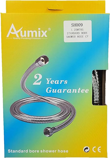 Aumix 1.25 Metres Replacement Shower Hose Standard Bore Stainless Steel Anti-Kink Double Lock Chrome Plated