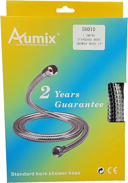 Aumix 1.5 Metres Replacement Shower Hose Standard Bore Stainless Steel Anti-Kink Double Lock Chrome Plated