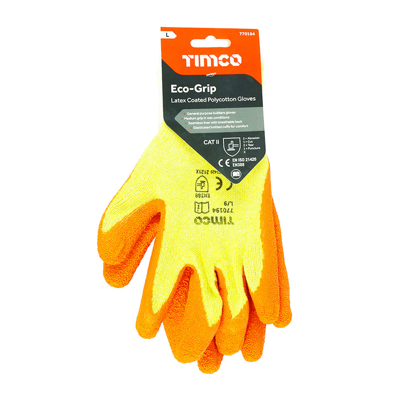 Eco-Grip Gloves - Crinkle Latex Coated Polycotton - Large
