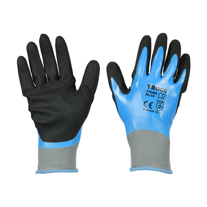 Waterproof Grip Gloves - Sandy Nitrile Foam Coated Polyester - Large