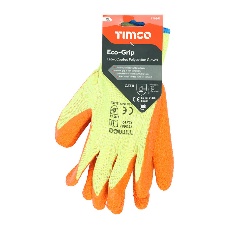 Eco-Grip Gloves - Crinkle Latex Coated Polycotton - X Large