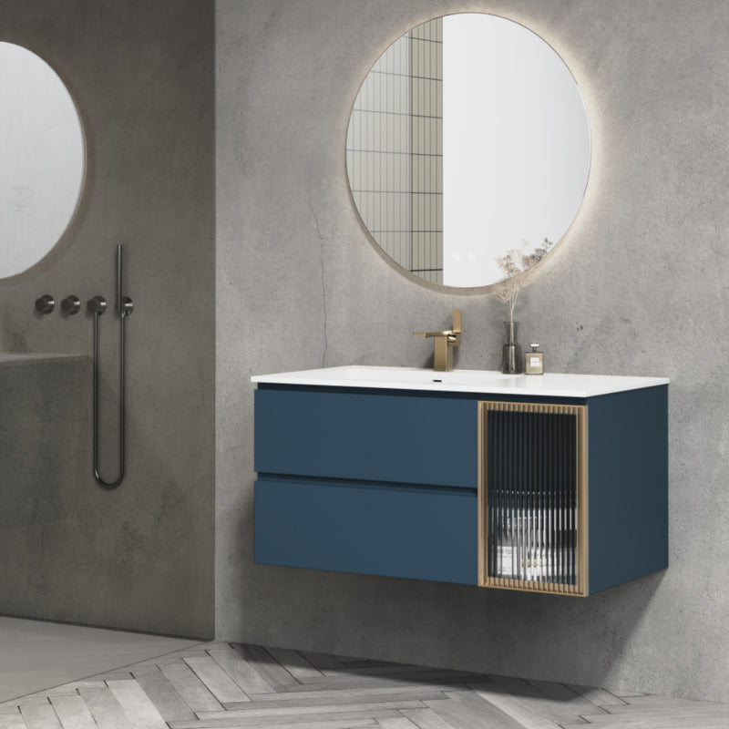 Matte Royal Blue Wall Hung Vanity Unit & 1TH Basin - 1000mm