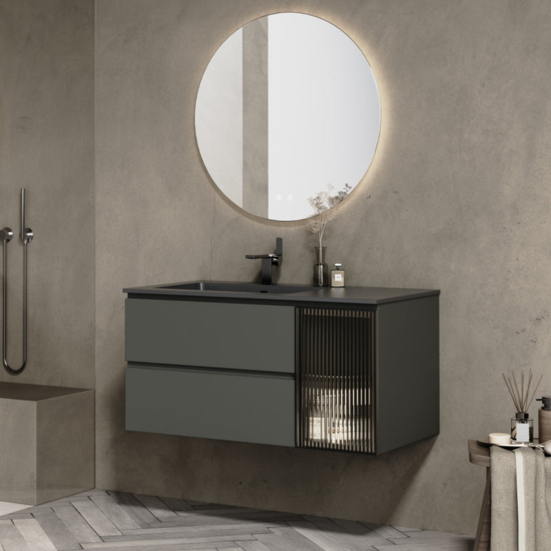 Matte Grey Wall Hung Vanity Unit & 1TH Basin - 1000mm