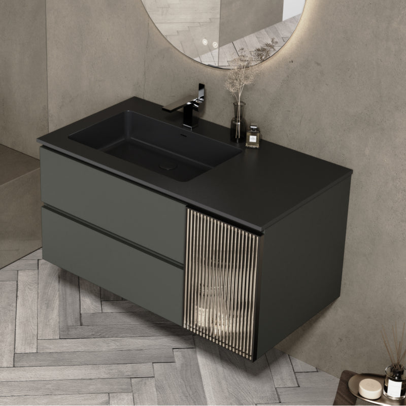 Matte Grey Wall Hung Vanity Unit & 1TH Basin - 1000mm