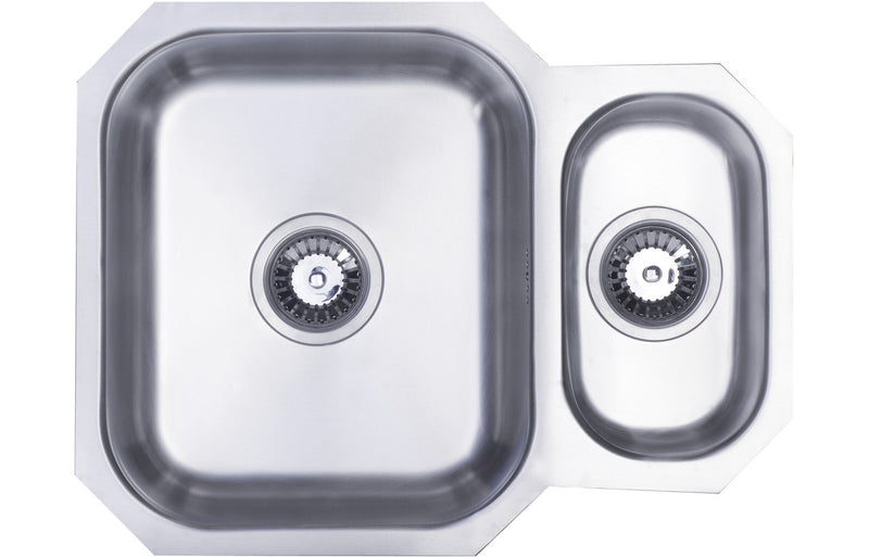 One & Half Bowl Large Undermount Sink - Polished Steel