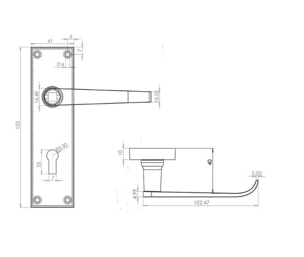 Victorian Straight Door Handle on Lock Plate Satin Chrome