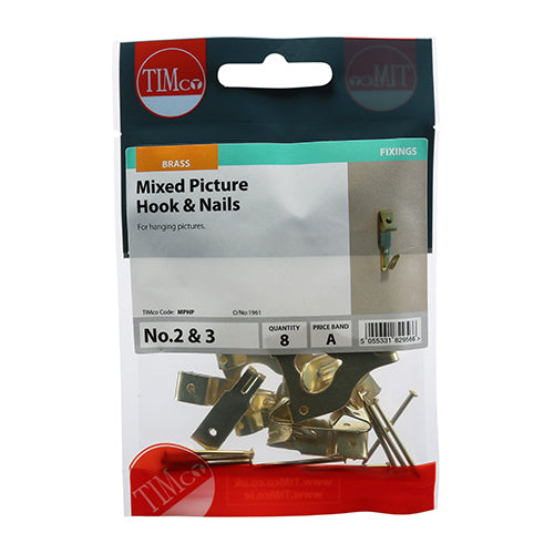 Mixed Picture Hanging Hooks - Electro Brass - 8 Pieces