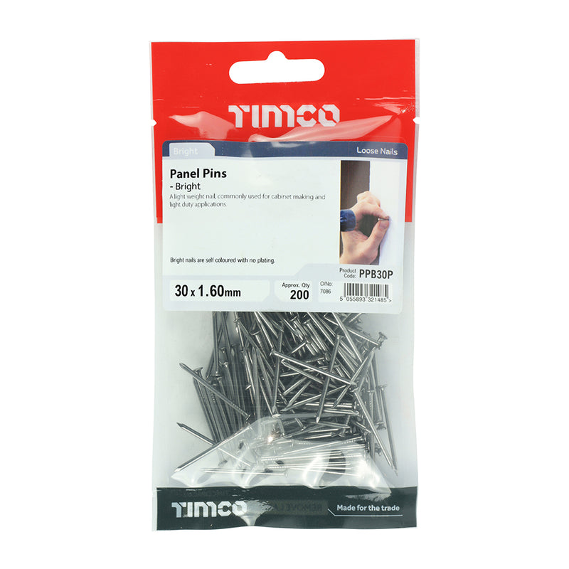 Panel Pins - Bright 30mm x 1.60 - 200 Pieces