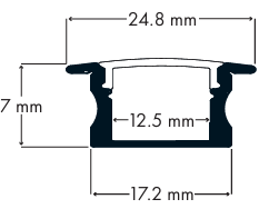 25x7 Recessed Black - 2 Metre - Black Diffuser and End Caps
