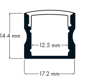 17x14 Surface Black - 2 Metre - Opal Diffuser, End Caps & Mounting Brackets