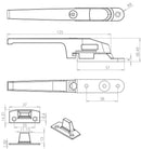 Modern Locking Casement Fastener c/w Wedge Plate - Polish Chrome