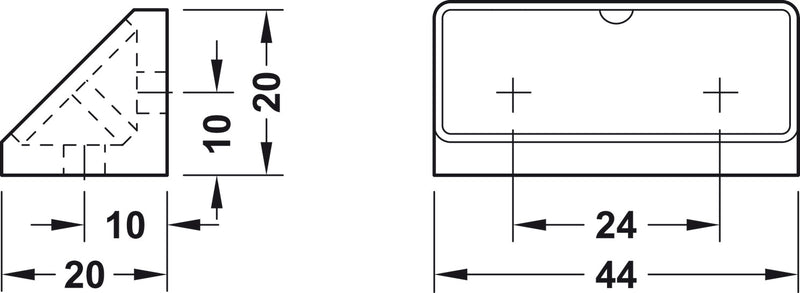 Corner Connector, with Cover Cap, Width 44 mm, Mini Light grey