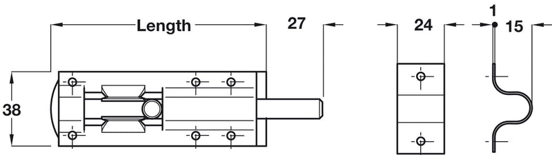 Tower Bolt - Straight, Face Fixing, Mild Steel, 160 mm, Black