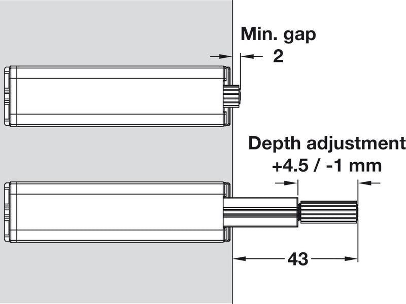 Push Catch, for Standard Concealed Hinges and Drawers, Steel and Plastic Steel Finish