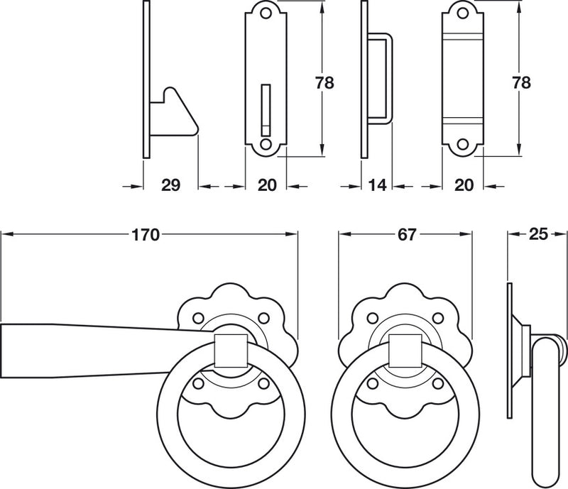 Ring Handle Gate Latch, Plain, Face Fixing, Steel