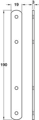 Connecting Plate, Length 190 mm, for Door Panels Steel, Zinc-plated