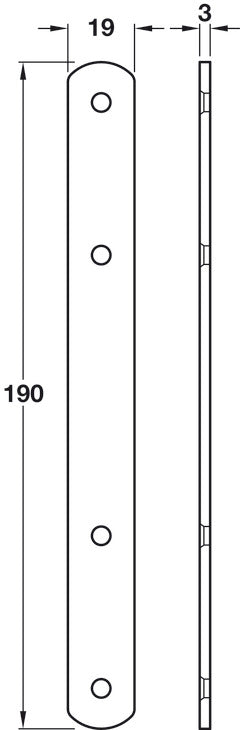 Connecting Plate, Length 190 mm, for Door Panels Steel, Cream-white enamelled
