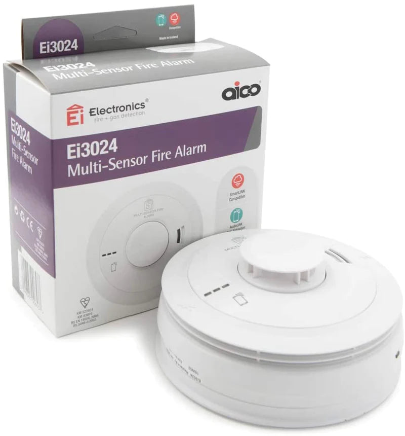Aico Ei3024 Mains Power Multi-Sensor Optical Smoke + Heat AudioLINK 10yr - Battery Backup - SmartLINK Compatible