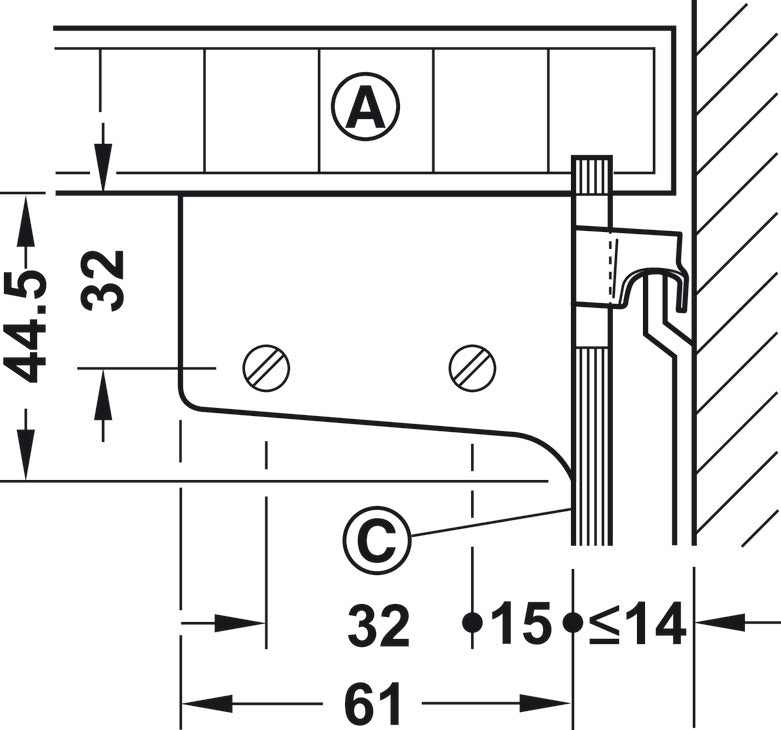 Cabinet Hanger, Screw Fixing, Two-Way Adjustment Unhanded, White