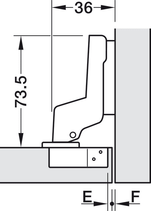 Concealed Cup Hinge, 110° Standard, for 14 - 22 mm Thick Doors, Inset Mounting with soft close