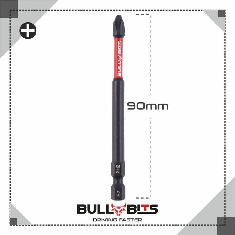 Bull Bits PH2 90mm Impact Duty Screwdriver Drill Driver Bits