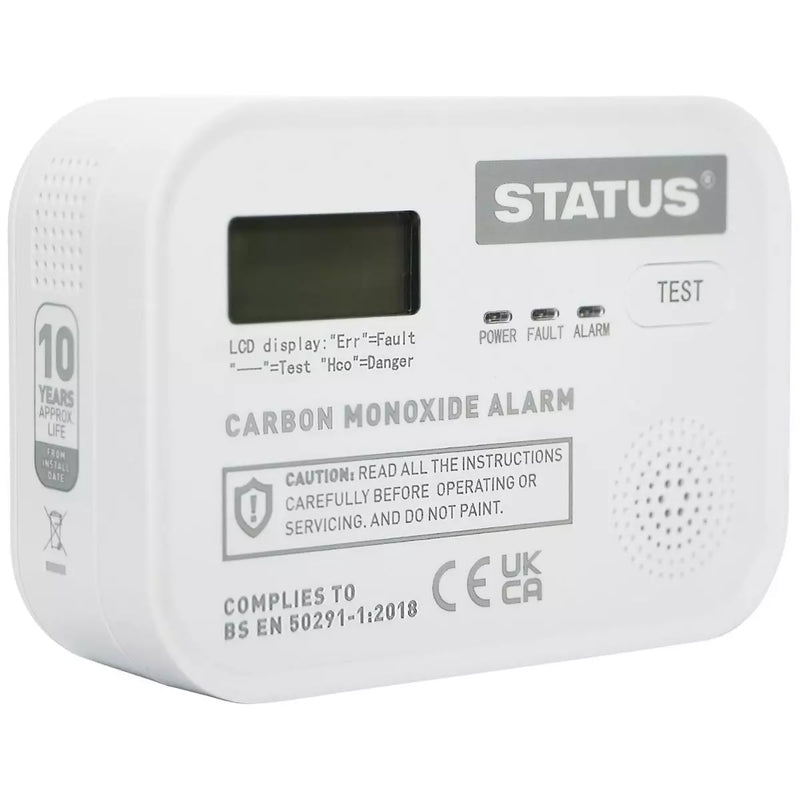 Status Digital Carbon Monoxide Detector Alarm, White