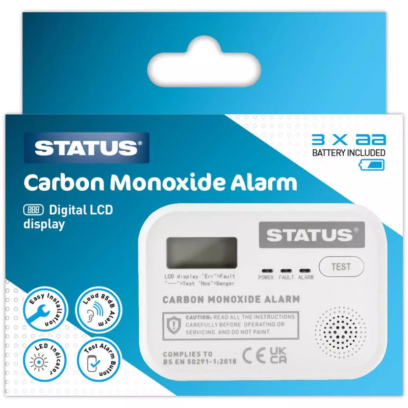 Status Digital Carbon Monoxide Detector Alarm, White