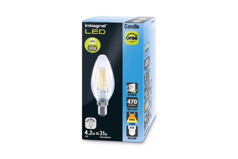 OMNI FILAMENT CANDLE BULB E14 470LM 4.2W 2700K DIMMABLE