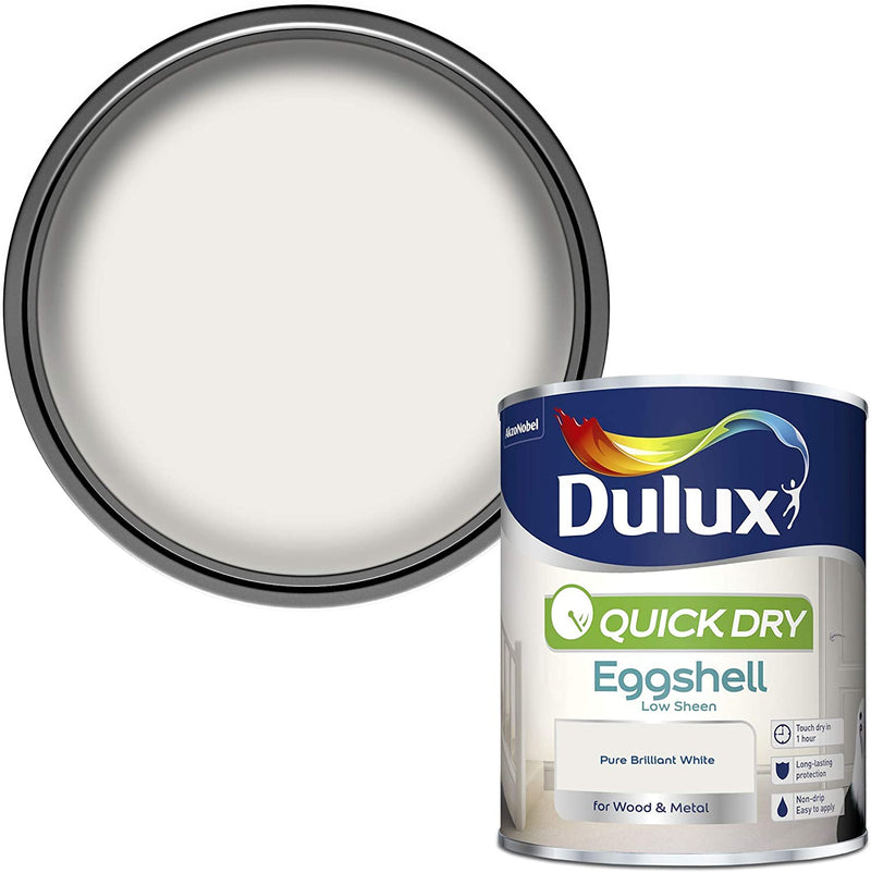 Dulux Quick dry Pure brilliant white Eggshell Metal & wood paint 750ml