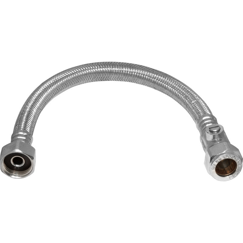 Flexible Tap Connector with Isolating Valve 15mm x 3/4" 9mm Bore 300mm