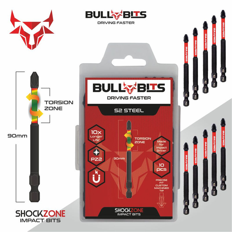 Bull Bits PZ2 90mm Impact Duty Screwdriver Drill Driver Bits