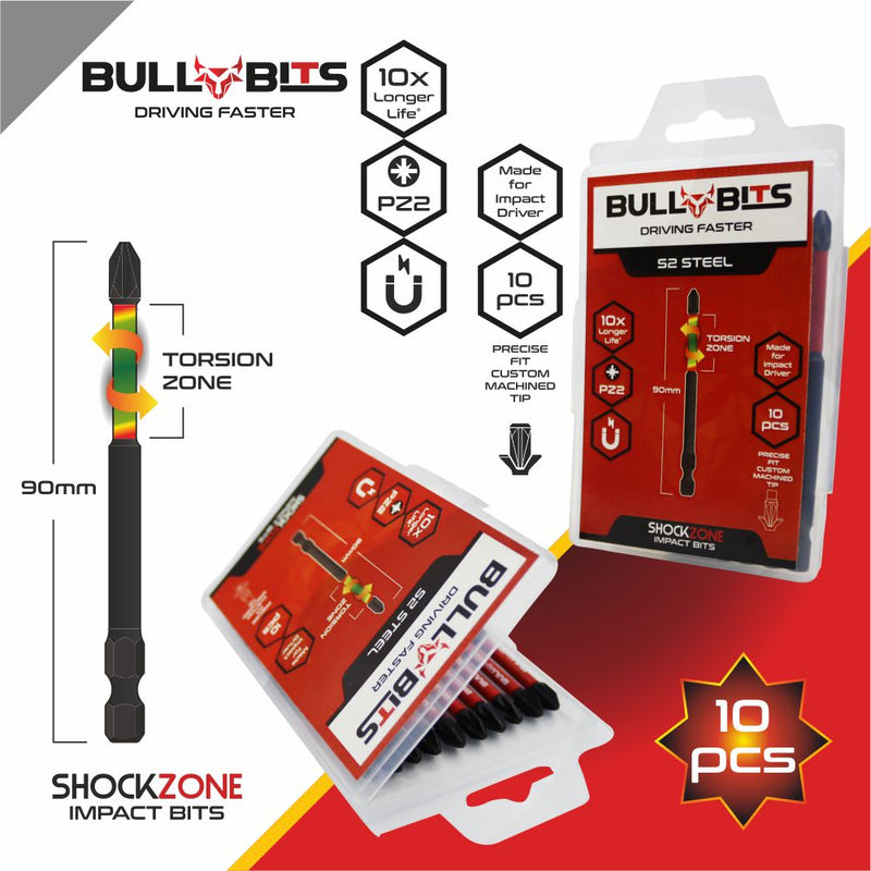 Bull Bits PZ2 90mm Impact Duty Screwdriver Drill Driver Bits